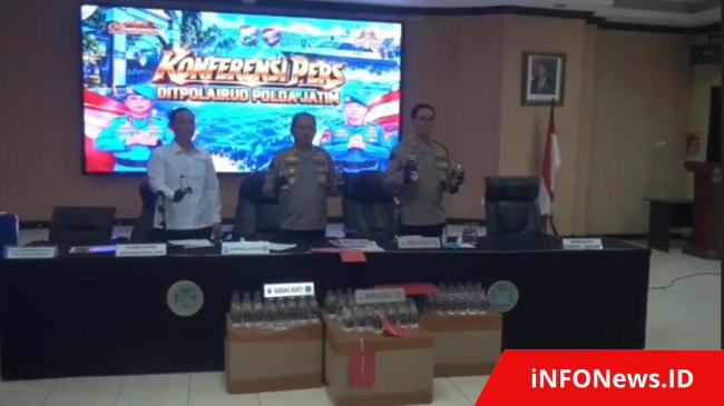 Ditpolairud Polda Jatim Gagalkan Penyelundupan 110 Ribu Botol Miras Ilegal dari Banyuwangi