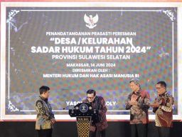 Resmikan Desa/Kelurahan Sadar Hukum di Sulsel, Yasonna: Dukung Iklim Investasi