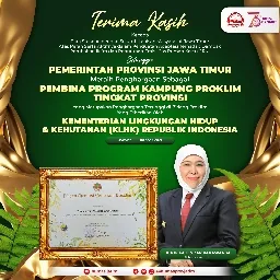 Pemprov Jatim Dapat Penghargaan Pembina Kampung Proklim