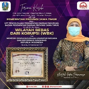 Samsat Jatim Dapat WBK dari Kementerian PAN-RB