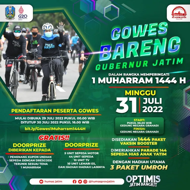 Gubernur Khofifah Ajak Masyarakat Meriahkan Gowes 1 Muharram 1444 H