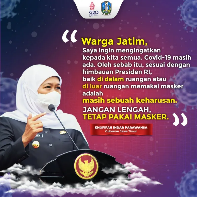 Gubernur Khofifah Ajak Kembali Pakai Masker dan Perketat Prokes