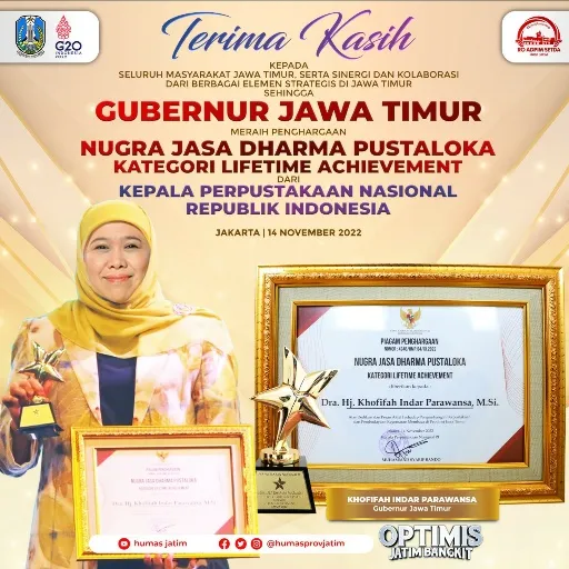 Gubernur Khofifah Dapat Penghargaan Nugra Jasa Dharma Pustaloka