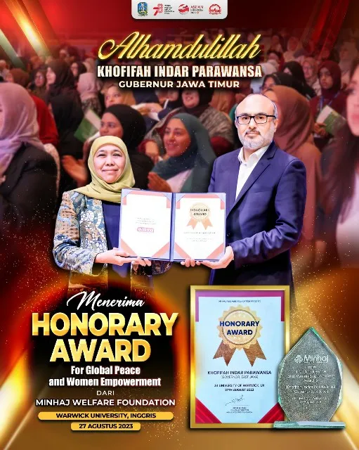 Khofifah Raih Honorary Award for Global Peace and Women Empowerment