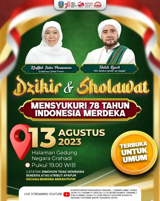 Gubernur Khofifah Ajak Masyarakat Dzikir, Sholawat Bersama Habib Syech