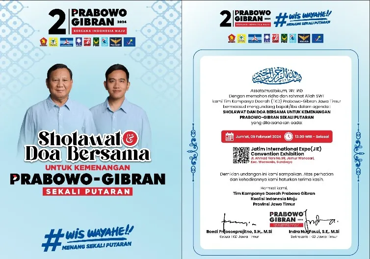 Prabowo, Khofifah, Kyai Khos se-Jatim Dijadwalkan Hadiri Doa Bersama 