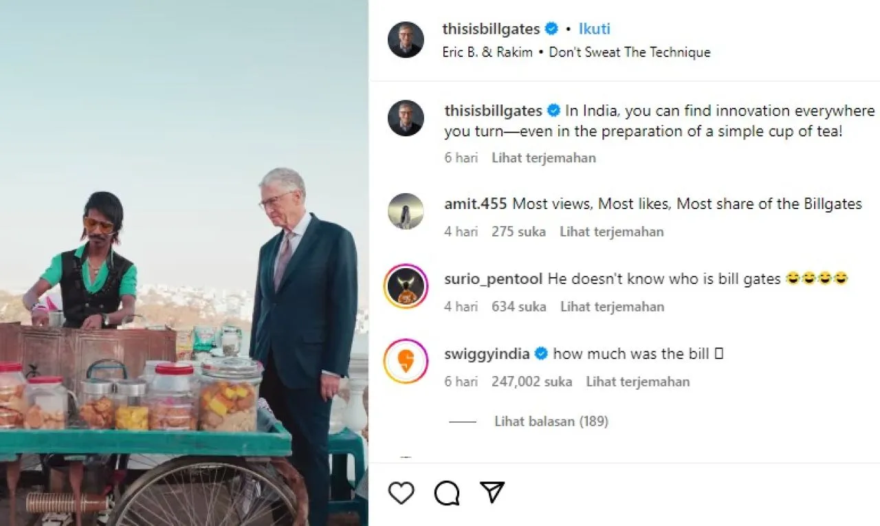 Viral, Bill Gates Menikmati Sensasi Teh Tarik India dari Pedagang Kaki Lima