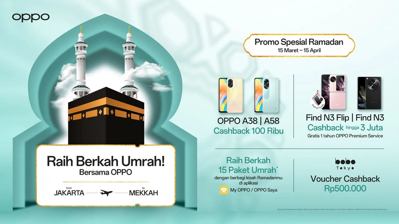 OPPO Tawarkan Cashback Rp3 Juta hingga 15 Paket Umrah Gratis