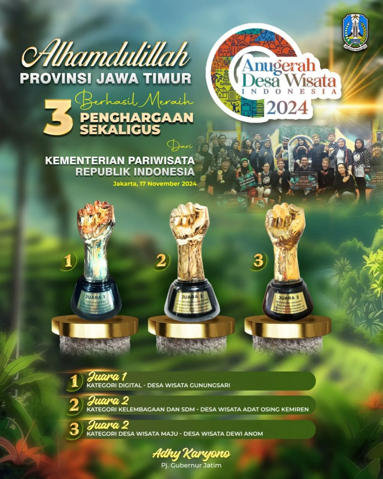 Tiga Desa Wisata Jatim Borong Gelar di ADWI 2024