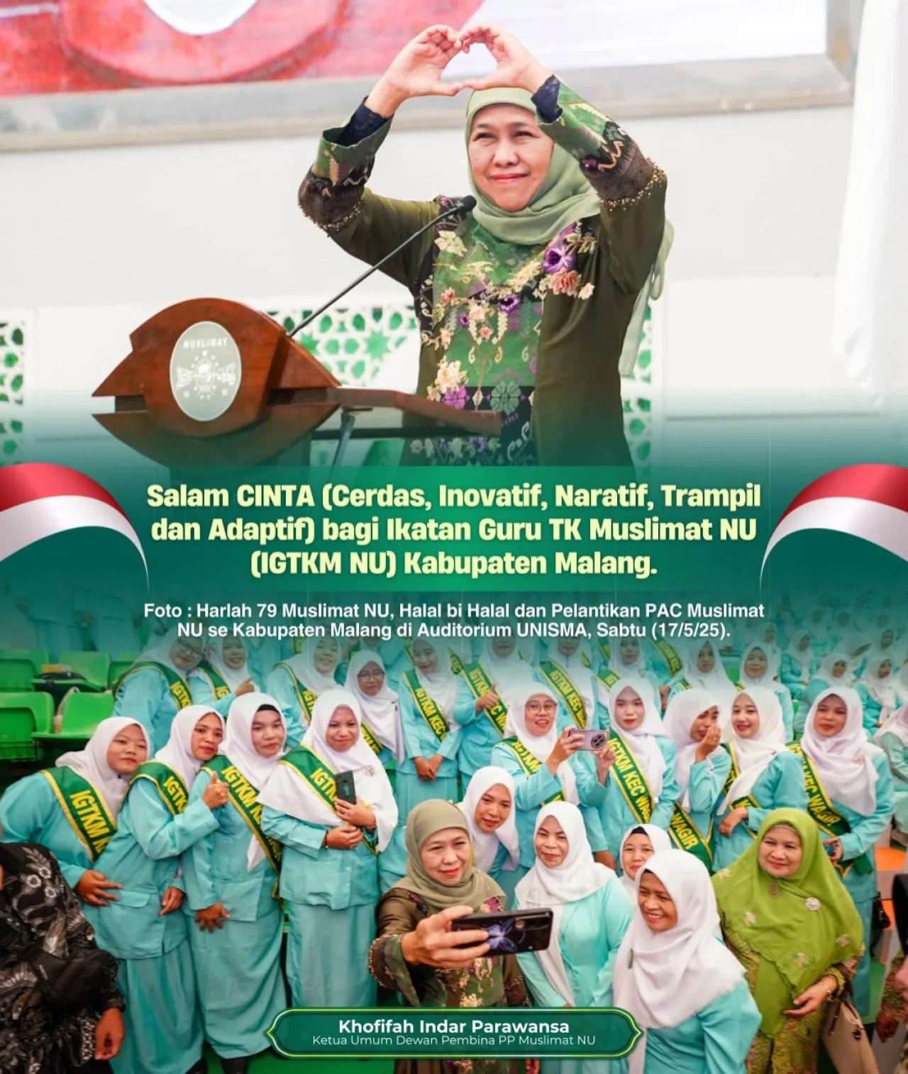 Gubernur Khofifah Ajak Ribuan Guru TK Muslimat NU se Kab Malang Terus Produktif Cerdaskan Generasi Bangsa