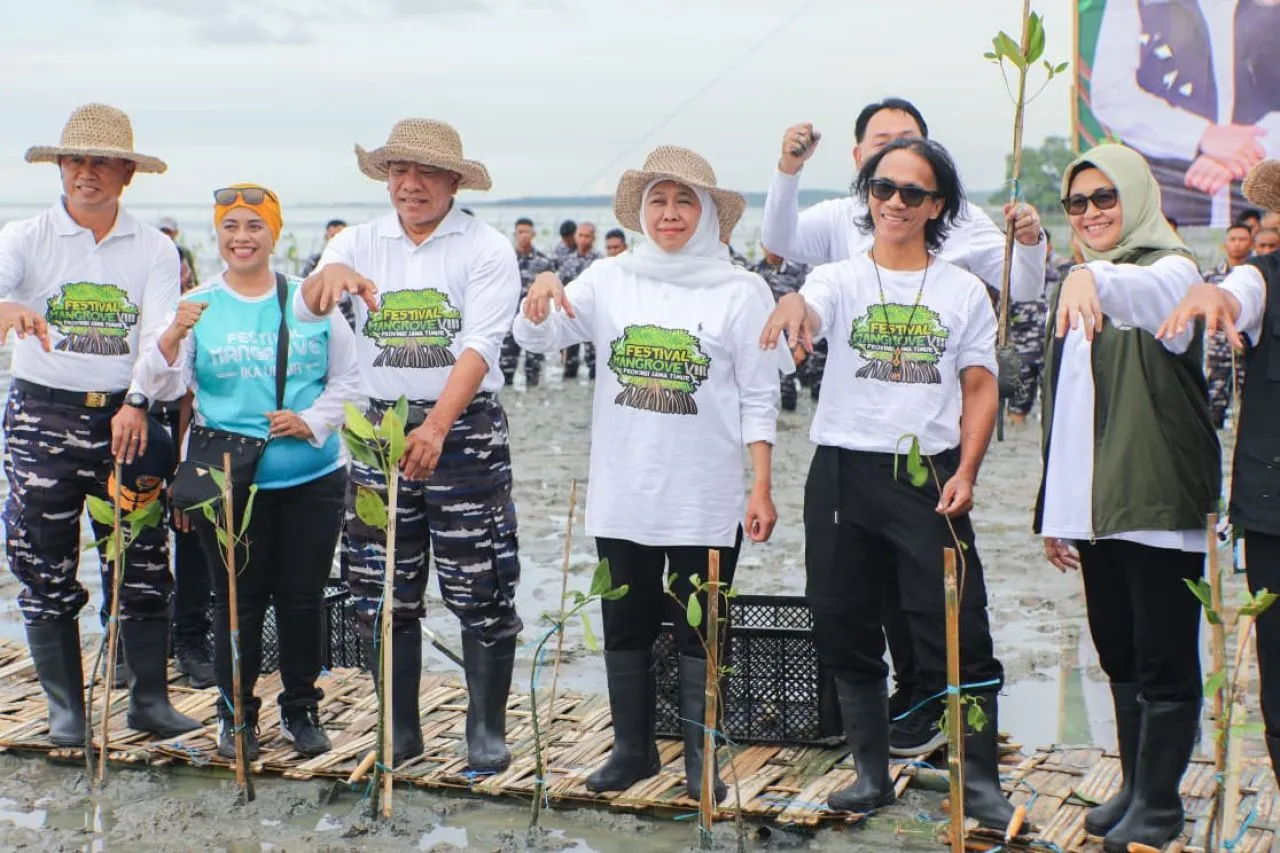 Gubernur Khofifah Bersama Kaka Slank Nandur Mangrove di Bangkalan