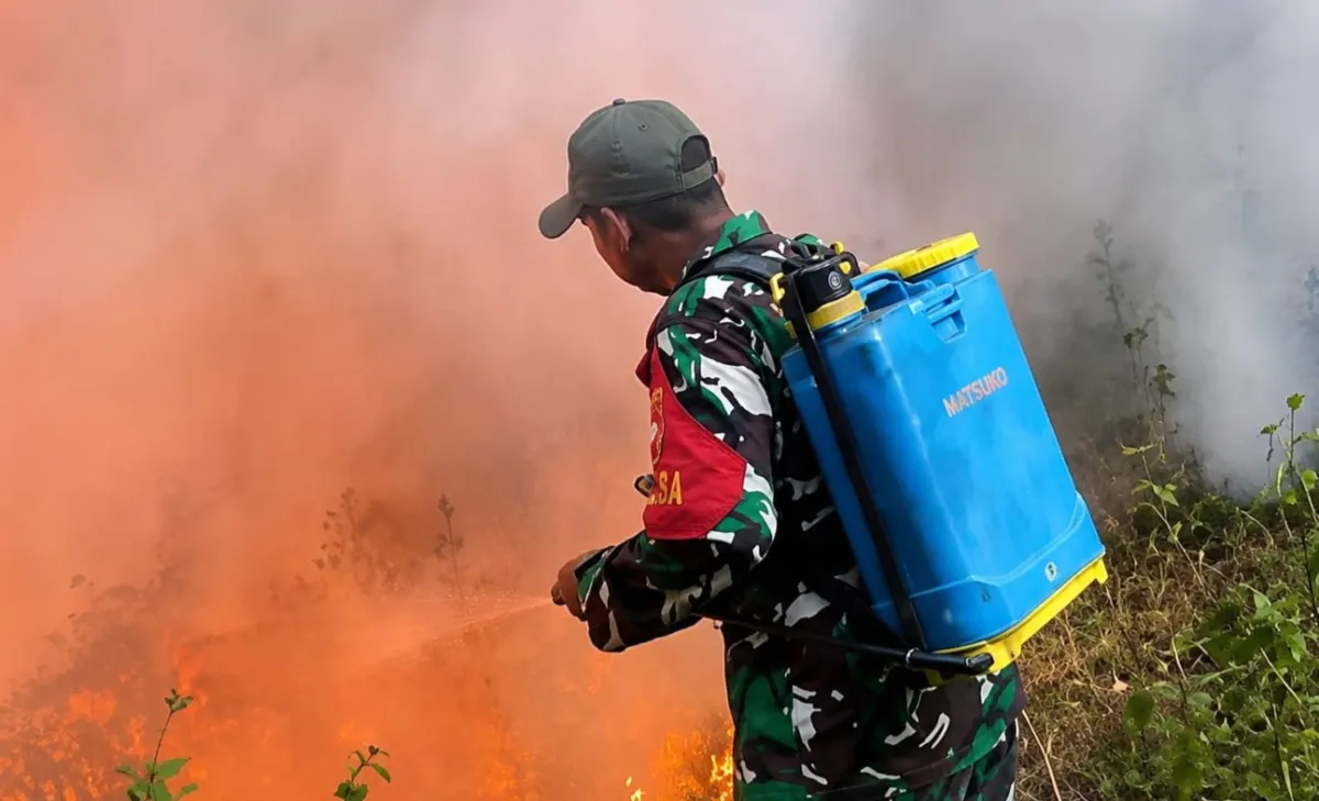 Prajurit TNI dan Warga Berjibaku di Tengah Kepungan Api Hutan Ngrayun